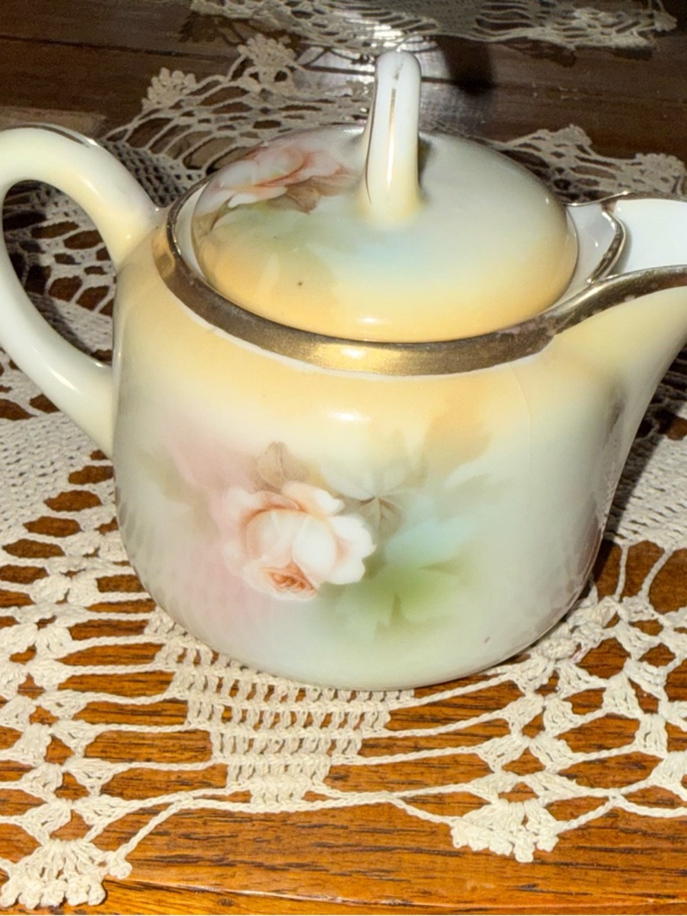 Ras Pink and Cream Floral Ceramic creamer pitcher.  4” tall